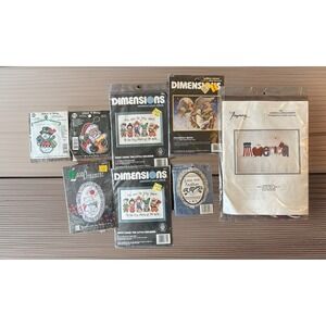 Lot 8 Counted Cross Stitch Embroidery Kits Various Brands styles Sizes Vintage